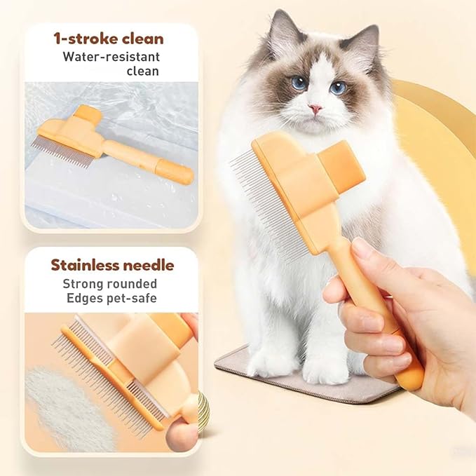 Zen Brush for Cats, Zenbrush Cat Comb, Self Cleaning Pet Comb Grooming Brush, Catdogcomb Pet Grooming for Massaging and Cleaning Shedding Hair (Green)