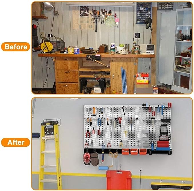 TORACK 109 PCS Pegboard Wall Organizer 4 ft. Garage Metal Pegboard Utility Tool