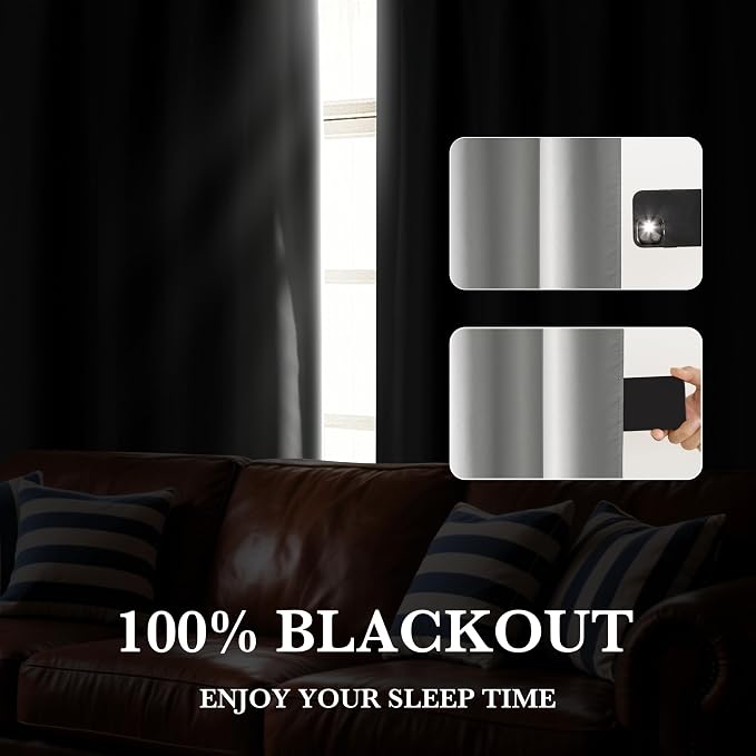 RYB HOME Bedroom Blackout Curtains 63 inches Long, 100% Blackout Thermal