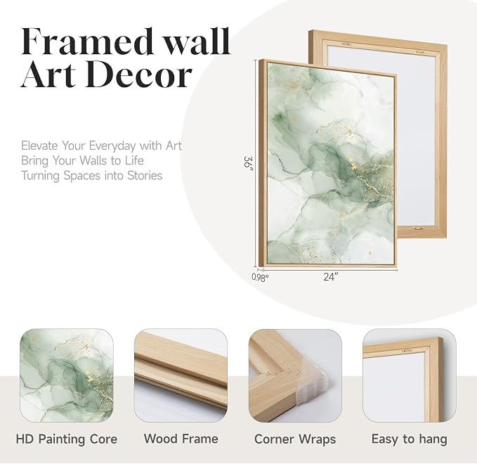 Framed Sage Green Abstract Wall Art