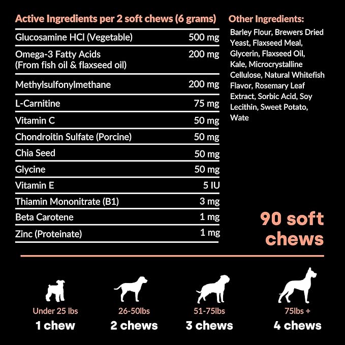 Joint & Recovery | 2-in-1 Joint & Muscle Chews. Help Reduce Pain & Increase Daily Activity. Helps with Arthritis and Pain Prevention. Tasty Trout Flavor.