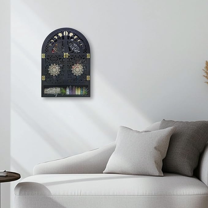 Large Crystal Display Shelf for Wall, Crescent Moon Phase Shelf Wall Decor