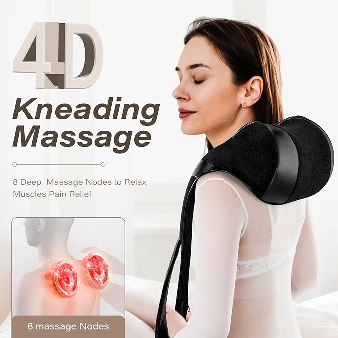 Blue Elf Shiatsu Electric Neck Back Massager Pillow 3D Kneading with Heat for Shoulder, Lower Back, Foot, Leg Muscles Pain Relief Relax in Car Office and Home (Black)