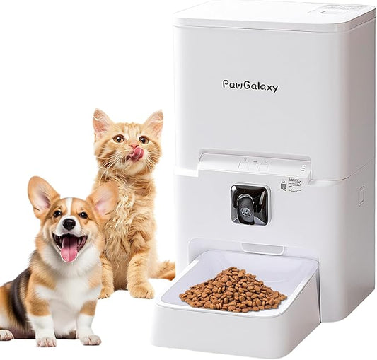 Automatic Pet Feeder, White 6L Cat Food Dispenser, Supports 5G & 2.4G, with 1080P HD Night Vision 142° Camera, APP Remote Control, Customizable Portion Sizes, Low Food & Motion Alerts