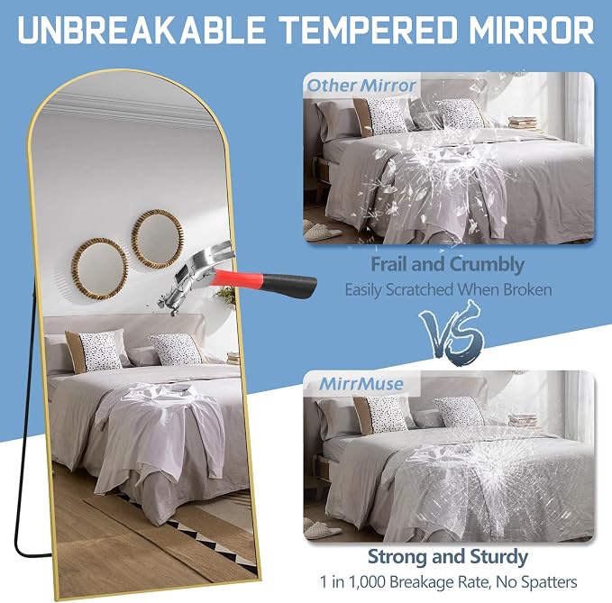 56"X18" Arched Full Length Mirror, Tempered Glass Full Body Mirror