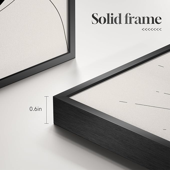 Framed Boho Black and White Abstract Wall Art, Minimalist Geometric Pictures