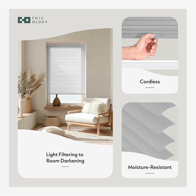 CHICOLOGY Cordless Mini Blinds for Indoor Windows, 82.5" W x 60" H, Light