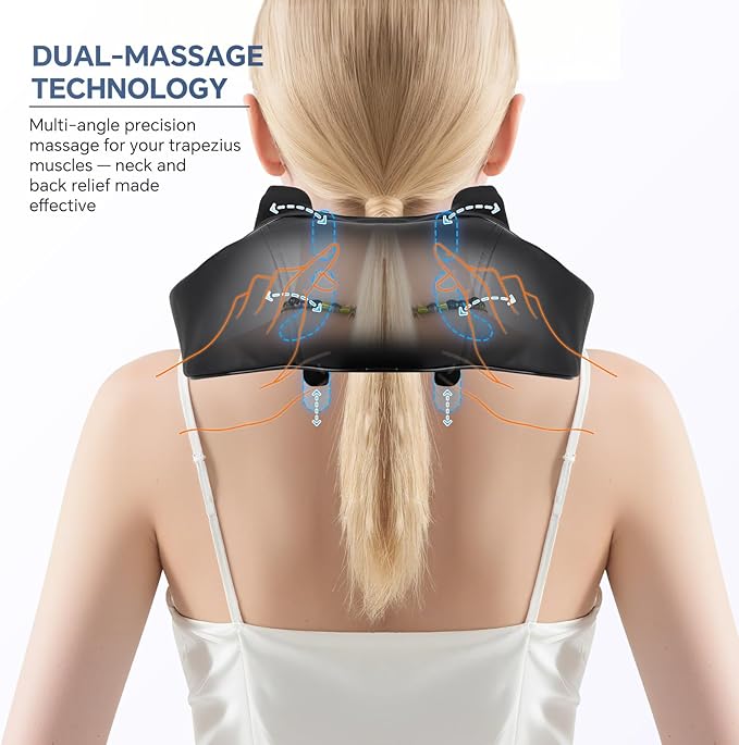 Cordless Neck Shoulder Massager with Heat for Pain Relief Deep Tissue, Upgraded Straps, Kneading, Shiatsu Back Neck Massager Pillow for Neck, Shoulders Back, Gifts for Men Women Mom Dad