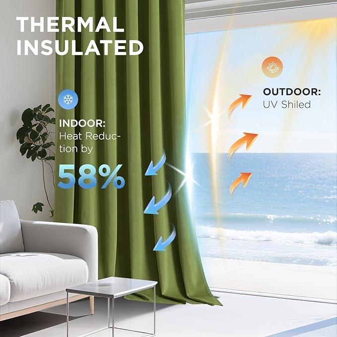 Joydeco Moss Green 100% Blackout Curtains 90 Inch 2 Panels, Luxury Thermal Green Velvet Curtains for Bedroom Living Room, Soundproof Blackout Window Drapes, Rod Pocket & Back Tab (52W x 90L)