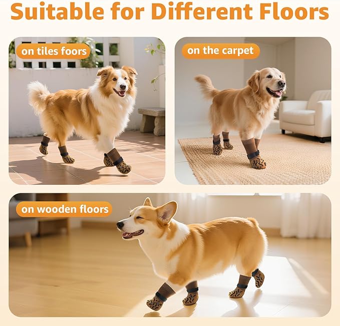 Double Sides Non-Slip Dog Socks to Prevent Licking Paws - Strong Traction for Paw Protector, Senior Dogs, Hardwood Floors, Dog Booties with Grippers - Size Small