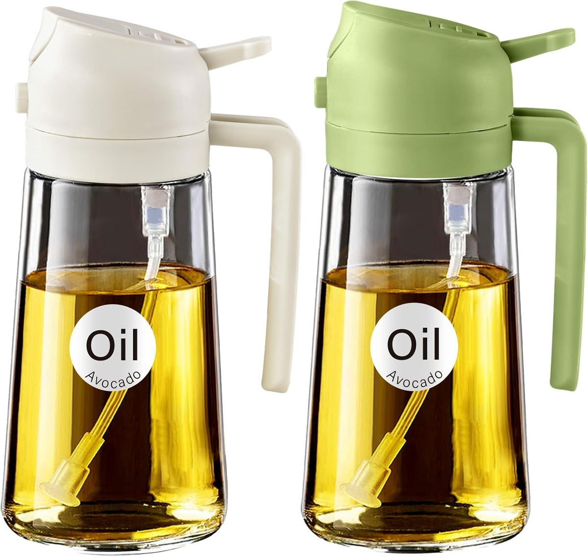 YARRAMATE 16oz/470ml Glass Olive Oil Sprayer for Cooking with Stickers, 2 in 1 Oil Dispenser for Kitchen Gadgets, Food Grade Premium Spray Bottle with Portion Control for Salad, Frying, BBQ (Black)