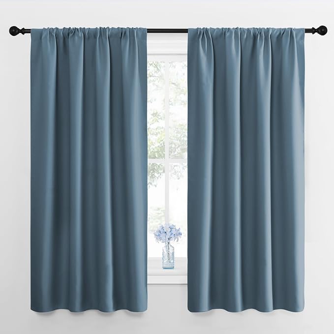 NICETOWN Kitchen Curtains, Short Blackout Curtains & Drapes, Smoky Blue