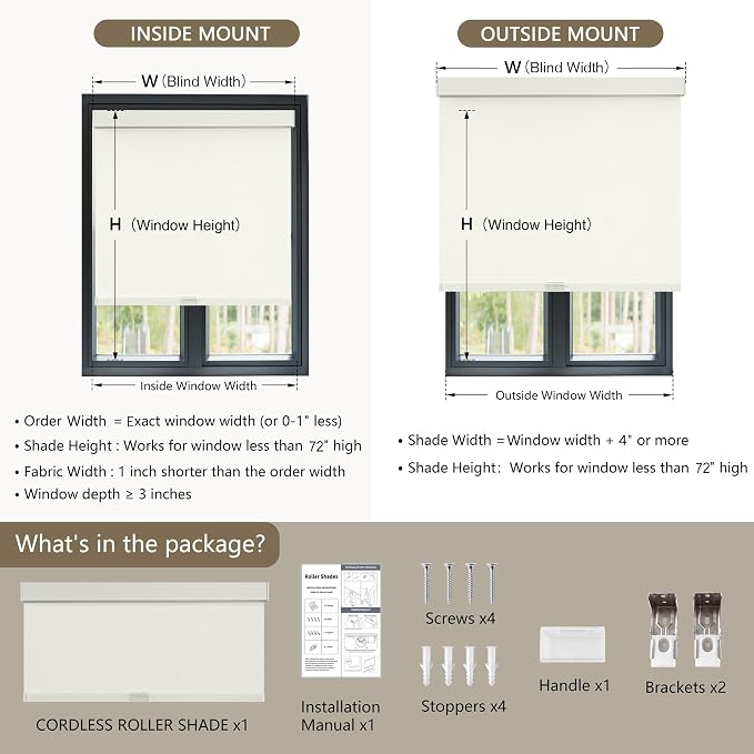 SUNOFF Cordless Blackout Roller Shades Blinds
