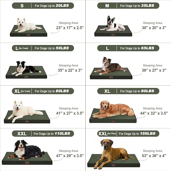 Outdoor Extra Large Dog Bed, Jumbo Waterproof Dog Bed for Large Dogs, Orthopedic Egg Foam Pet Bed Mat with Removable Oxford Cooling Cover, Dark Green