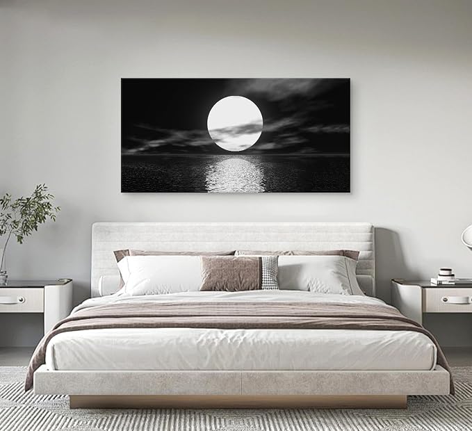 Cao Gen Decor Art S06498 Wall Art Canvas Sea White Full Moon in Night Picture