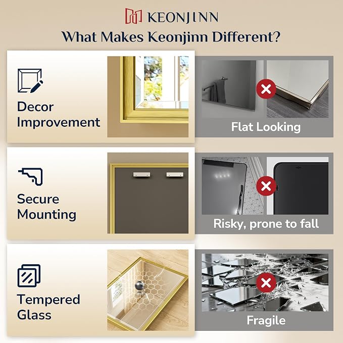 Keonjinn 48" x 36" Large Gold Bathroom Mirrors