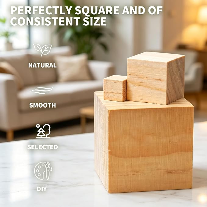 10Pcs Unfinished Wood Cubes,2Inch Wooden Blocks for Crafts | Blank Solid Wood Square Blocks for Painting, Craft Making, DIY,Building Model and Home Decor (10, 2 inch)