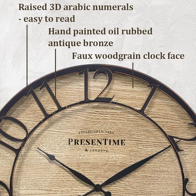 Presentime & Co 21" Farmhouse Series Wall Clock, Cottage Style, Vintage Design