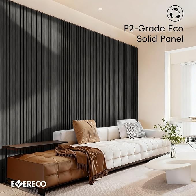 EVERECO 6 Pack Wood Slat Acoustic Wall Panels 92.5" × 7.87", 3D Sound Absorbing