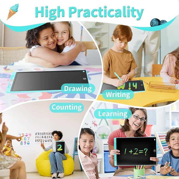Genialba LCD Writing Board 16 Inches, Colourful Electronic Tablet, Portable Erasable Drawing Board, Graphic Tablet for Children's Games 3 4 5 6 7 Year Old Kid Boys Girls (Blue)