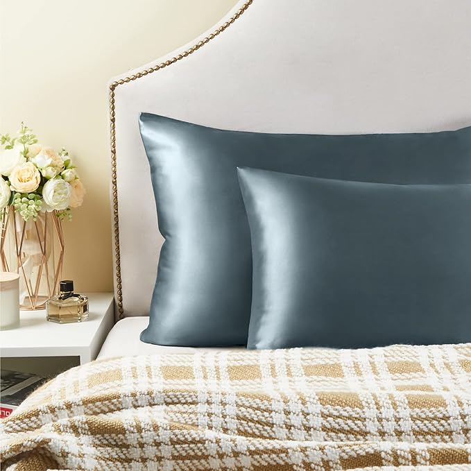 BEDELITE Satin Pillowcase for Hair and Skin, Super Soft and Cooling Similar to Silk Pillow Cases 2 Pack with Envelope Closure, Gift for Women Men(20"x30" Queen Size, Space Grey)