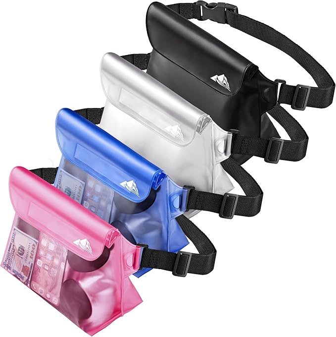 HEETA 2/3/4 Pack Waterproof Pouch with Waist Strap, Screen Touchable Dry Bag with Adjustable Belt for Phone Valuables for Kayaking, Swimming, Snorkeling, Boating, Fishing, Surfing & Beach