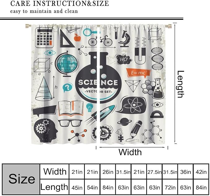 Science Bedroom Curtains, Chemistry Science Pharmacy Research Blackout Rod Pocket Window Drapes for Childs Girls Boys Bedroom Living Room Home Set 2 Panels,52x84 Inches, Style-6