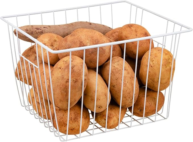 Upright Freezer Organizer Bins， Freezer Baskets for 14, 15 cu.ft Standup Freezer, Wire Storage Bins with Built-in Handles for Frozen Foods, Snacks, Vegetables, Fruits and More, 3Pcs , White