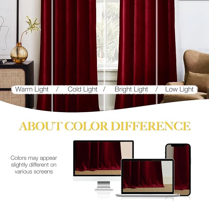 NICETOWN Red Blackout 120" Velvet Curtains