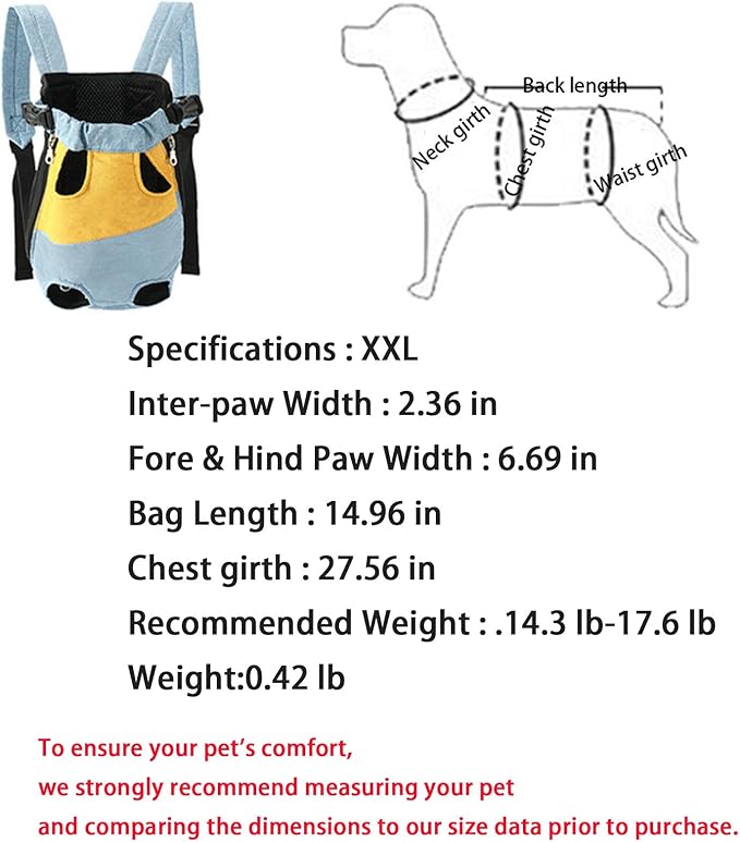 Lightweight Pet Backpack Carrier for Small Dogs & Cats - Easy-Fit Adjustable Straps, Basic Legs-Out Design, Durable for Daily Use (Fits Pets Under 15lb) (Yellow-White Color-Blocked, XX-Large)