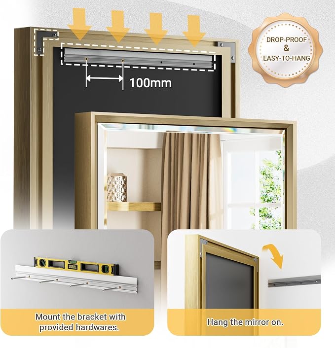 Gold Bathroom Mirror, 22x30 Brushed Gold Bathroom Mirror Beveled Edge,