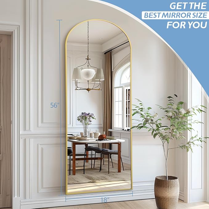 56"X18" Arched Full Length Mirror, Tempered Glass Full Body Mirror