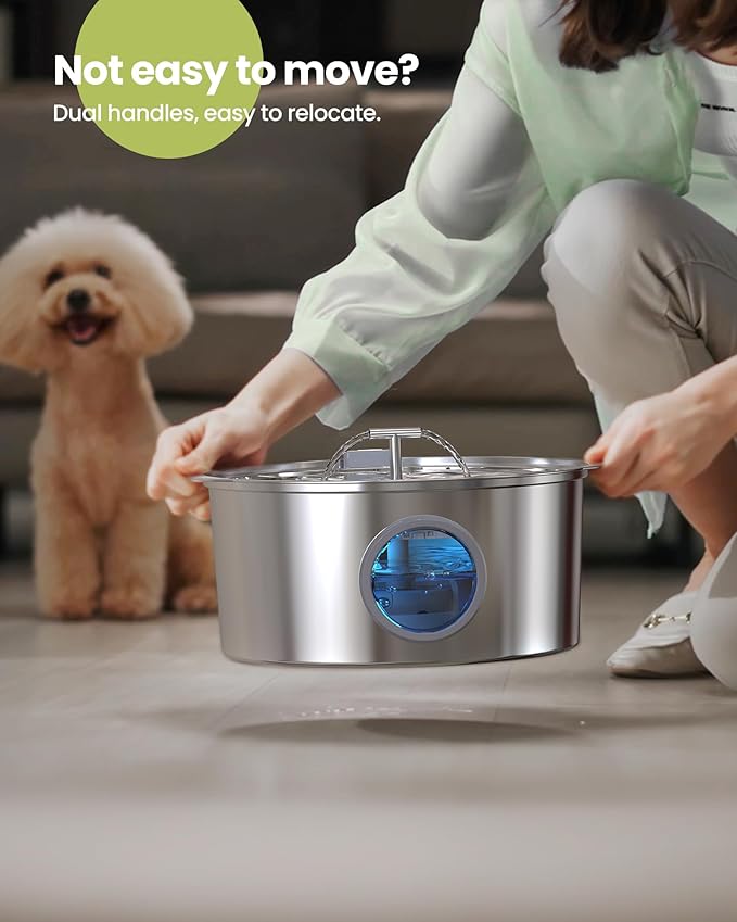 Dog Water Fountain Stainless Steel: 7L/1.8Gal Large Dog Fountains Quiet Automatic pet Drinking Dispenser - Indoor Cat Watering Fountains for Pets Metal Water Bowls for Cats with 4 Filters 4 sponges