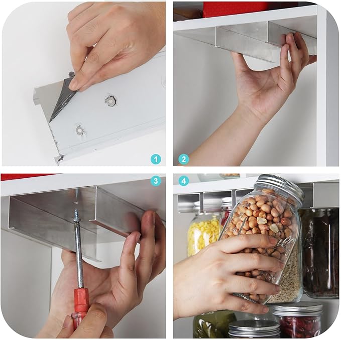 lopeztek Mason Jar Organizer, Canning Rack for 4 8 12 16 24 32 64 oz, Under Cabinet and Pantry Food Storage Hanger Accessories(2Pcs-Regular-Long)