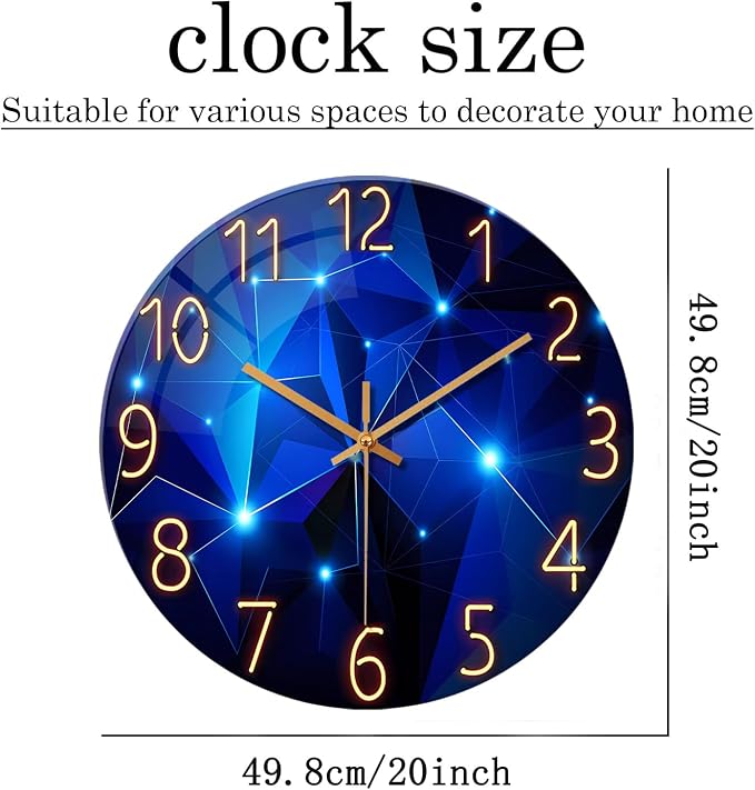 Big Wall Clock for Living Room Decor Blue Decorative Wall Clocks Battery