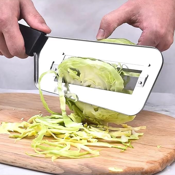 Cabbage Chopper Shredder - 2 Pcs Stainless Steel Kitchen Knife for Slicing, Grating & Shredding - Perfect for Sauerkraut, Coleslaw, Vegetables - Sharp Blades, Easy to Clean & Durable (Red+Black)