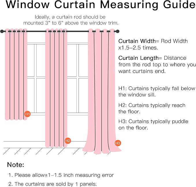 XiDi Pink Curtains for Bedroom, Girls Room Blackout Curtains, Kids Room