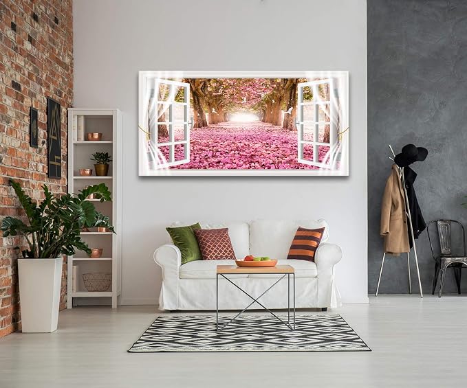 AH40174 Wall Art CanvasTrees and Pink Rose Paintings Printed Pictures Stretched