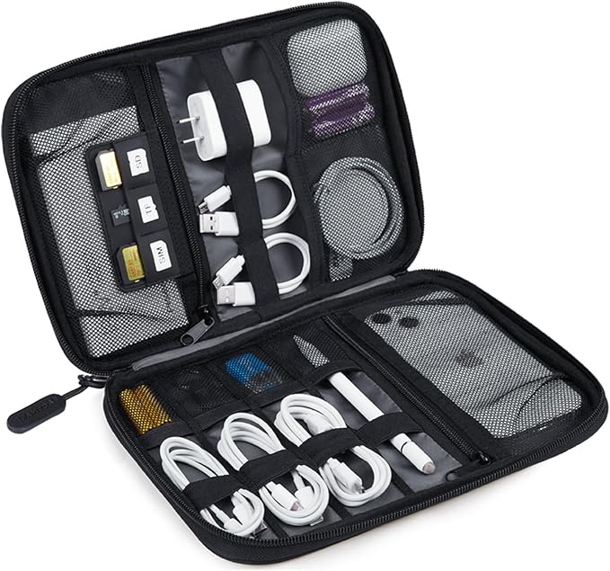 BAGSMART Large Electronics Travel Organizer Case, Tech Accessories Cord Storage Bag for Phone, Power Bank, SD Card, Cables, Black