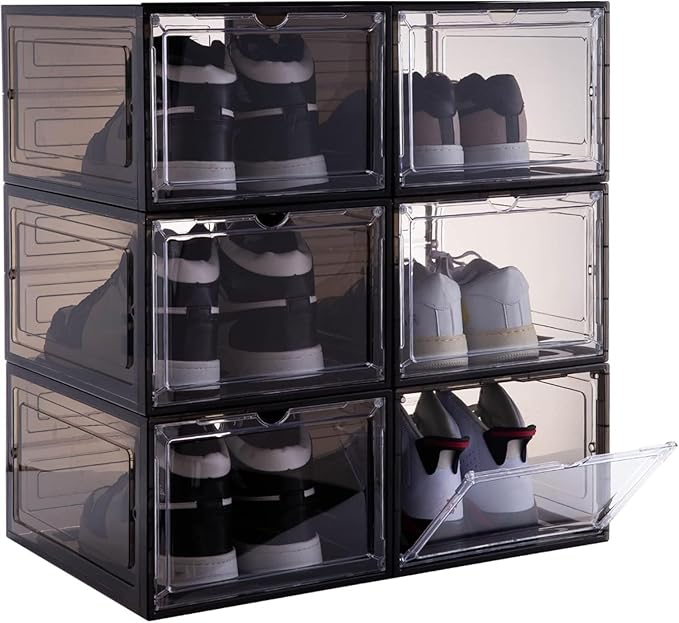 Drop-Front Shoe Boxes with Magnetic Door, 6 Pack – Black