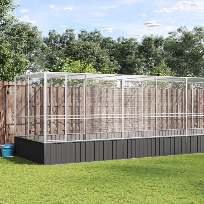 Large Bird Aviary with Extension, Outdoor Galvanized Steel Bird Cage, Galvanized Steel Outdoor Bird Aviary, Mesh Fence Bird House for Small Animals, 409.1"x81.5"x83.5"