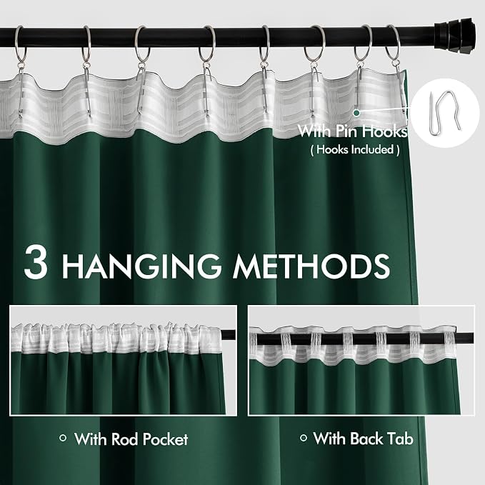 MIULEE Christmas Hunter Green Back Tab Blackout Curtains 90 Inches Long 2