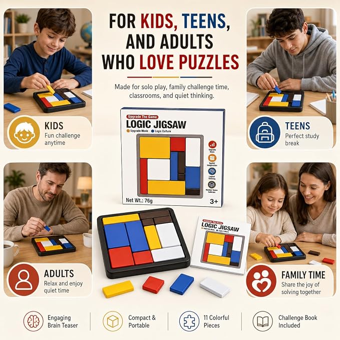 Logic Puzzle Brain Teaser Game for Kids and Adults, 88 Challenges with 4 Difficulty Levels, Portable Travel Puzzle Set for Brain Training and Screen-Free Learning by Sooshoom