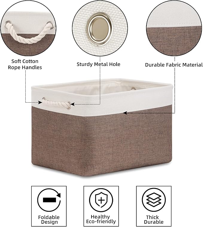 Bidtakay Baskets Fabric Storage Bins for Shelves [3-Pack] Decorative Storage Baskets for Organizing 15 X 11 X 9.5 inches Nursery Closet Foldable Toy Storage Closet Organizer Brown