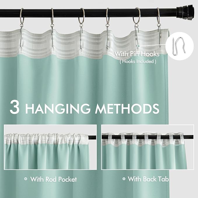 MIULEE Aqua Back Tab Blackout Curtains 63 Inch Length 2 Panels Set