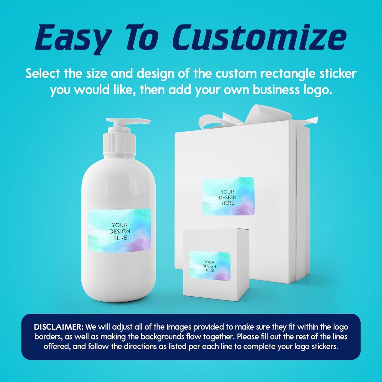 100 Custom Vinyl Stickers - Upload Your own Image, Text, Design, Logo - Personalized Logo Labels for Handmade, Packaging, Bottle, Jars, Candle, Brand Stickers (Sky Blue, 4x2)