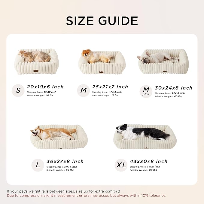 Bedsure Cute Dog Bed for Large Dogs - Washable Furry Puppy Beds, Rectangle Orthopedic Corduroy Fleece Pet Beds with Removable Zipper Cover, 36x27x8inches, Blush Pink