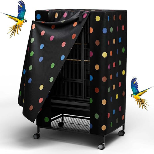 Tchvt Nighttime Bird Cage Covers with Zipper Panel Blackout Birdcage for Winter Universal Breathable Large Good Night Enclosure for Bird (Polka Dot, 19x19x40 inch)