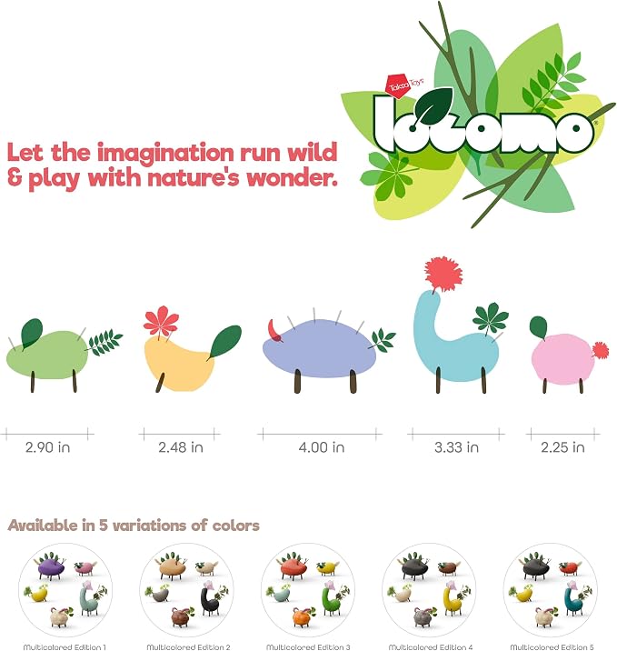 Locomo Friends V Waldorf Educational Outdoor Play Figures, Montessori Wooden Animal Toys for Kids 3 4 5 6 7+, Open-Ended Learning & Creativity, Nature Eco Toys, Gifts (Set of 5)