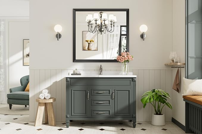 Briivue 40x38 Inch Black Bathroom Mirror